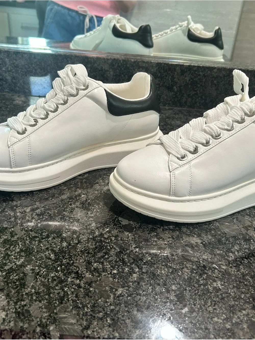 Steve Madden White Low-Top Platform Sneakers with Black Heel Accent